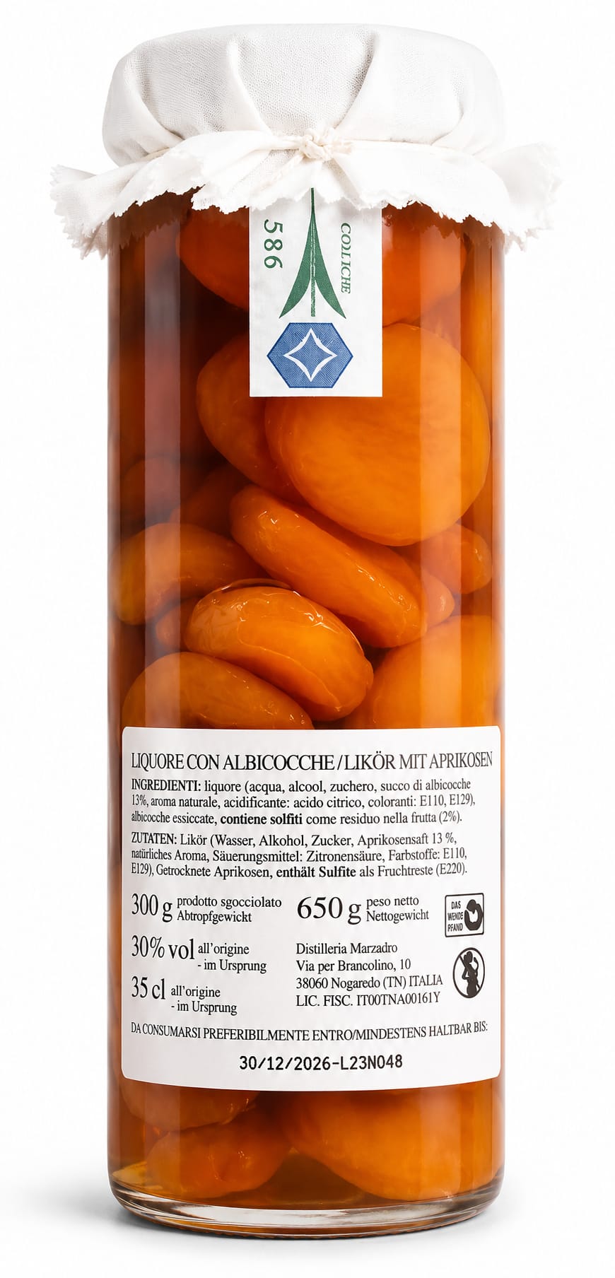Liquore con Albicocche Marzadro – etichetta dettaglio ingredienti