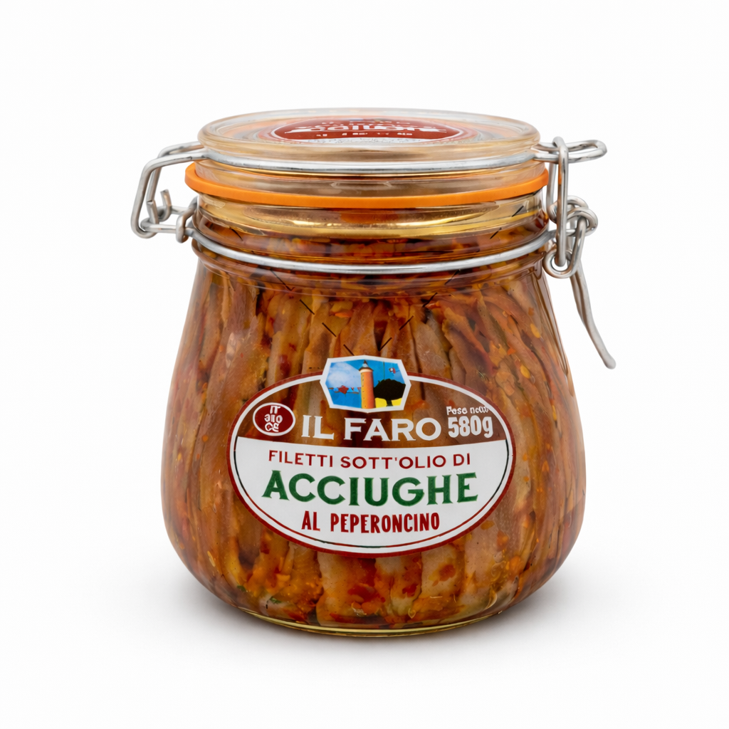 Filetti di Acciughe Sott'olio al peperoncino Il Faro – Sciacca 580 g