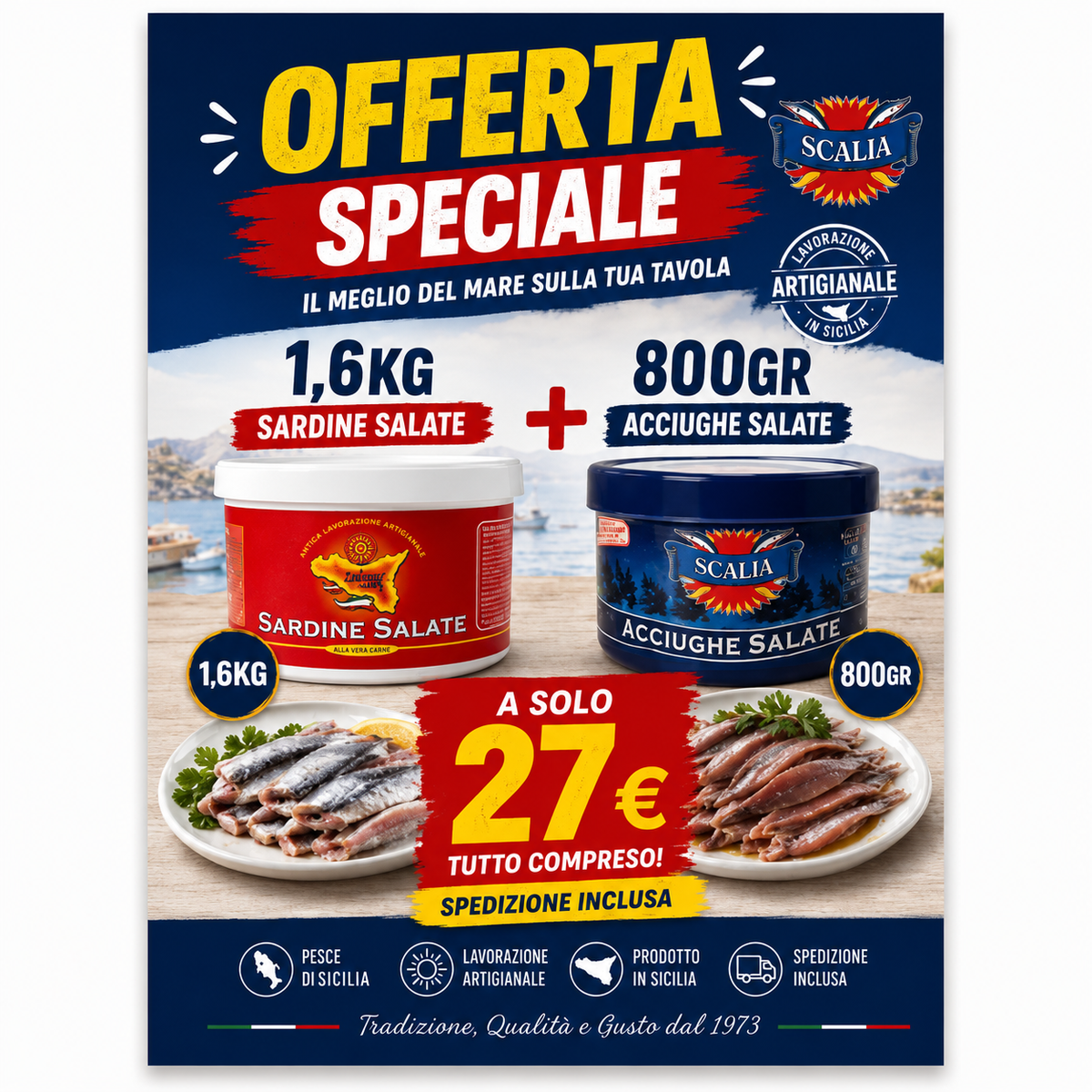 Offerta Speciale - Sardine Salate 1,6kg + Acciughe Salate 800gr Scalia