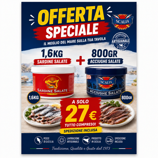 Offerta Speciale - Sardine Salate 1,6kg + Acciughe Salate 800gr Scalia