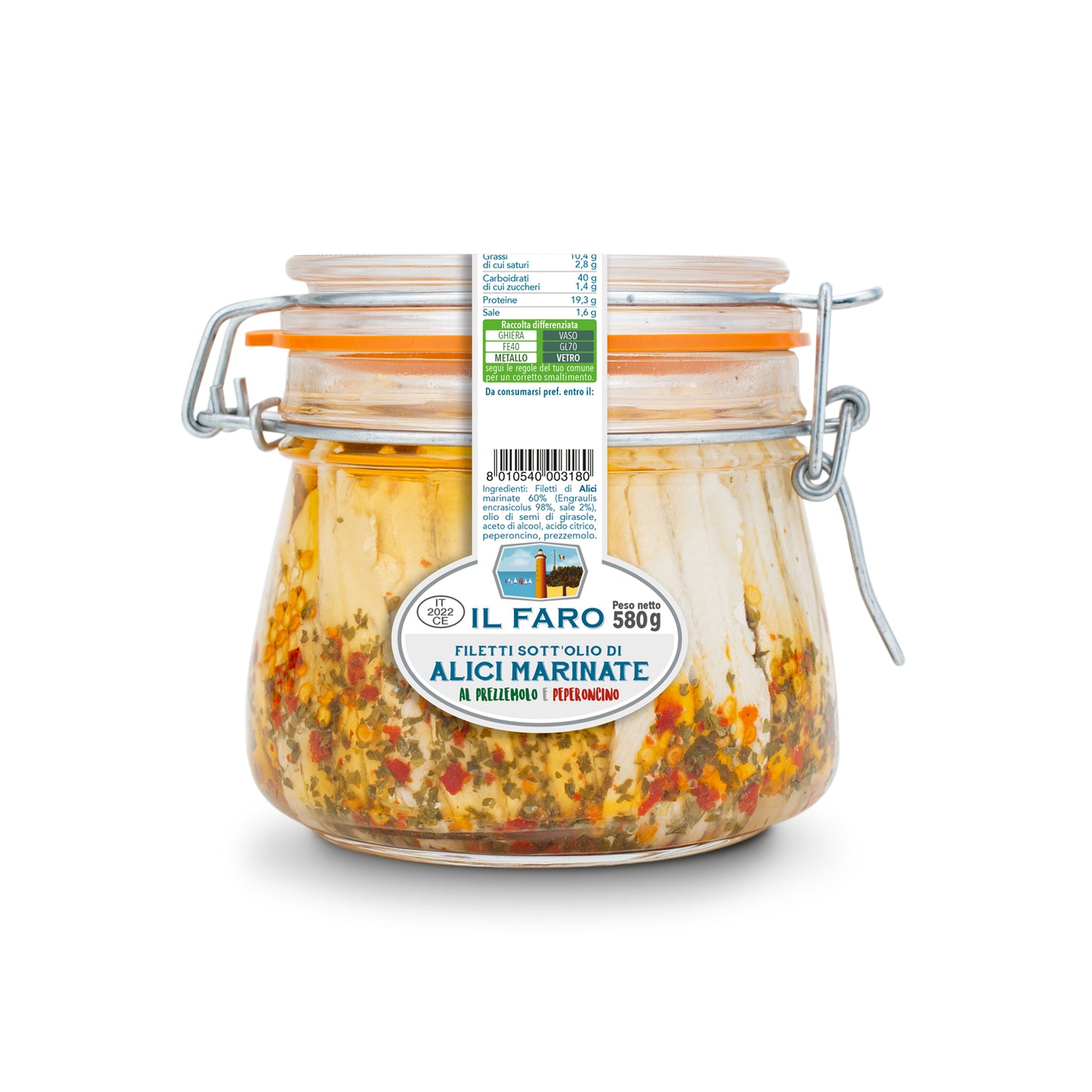 Filetti di Alici Marinate al Prezzemolo e Peperoncino 580g