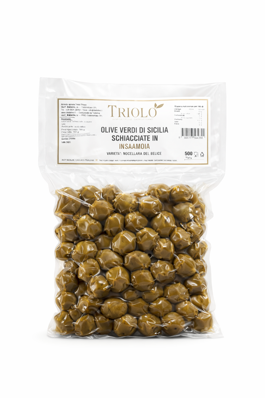 Olive Verdi Nocellara del Belice Schiacciate in Salamoia 500gr