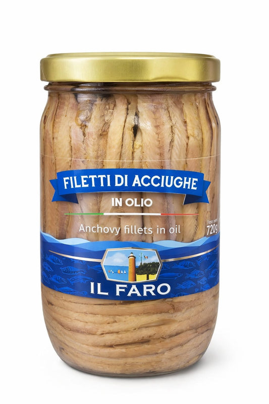 Filetti di Acciughe Sott'olio Il Faro – Formato Famiglia 720 g