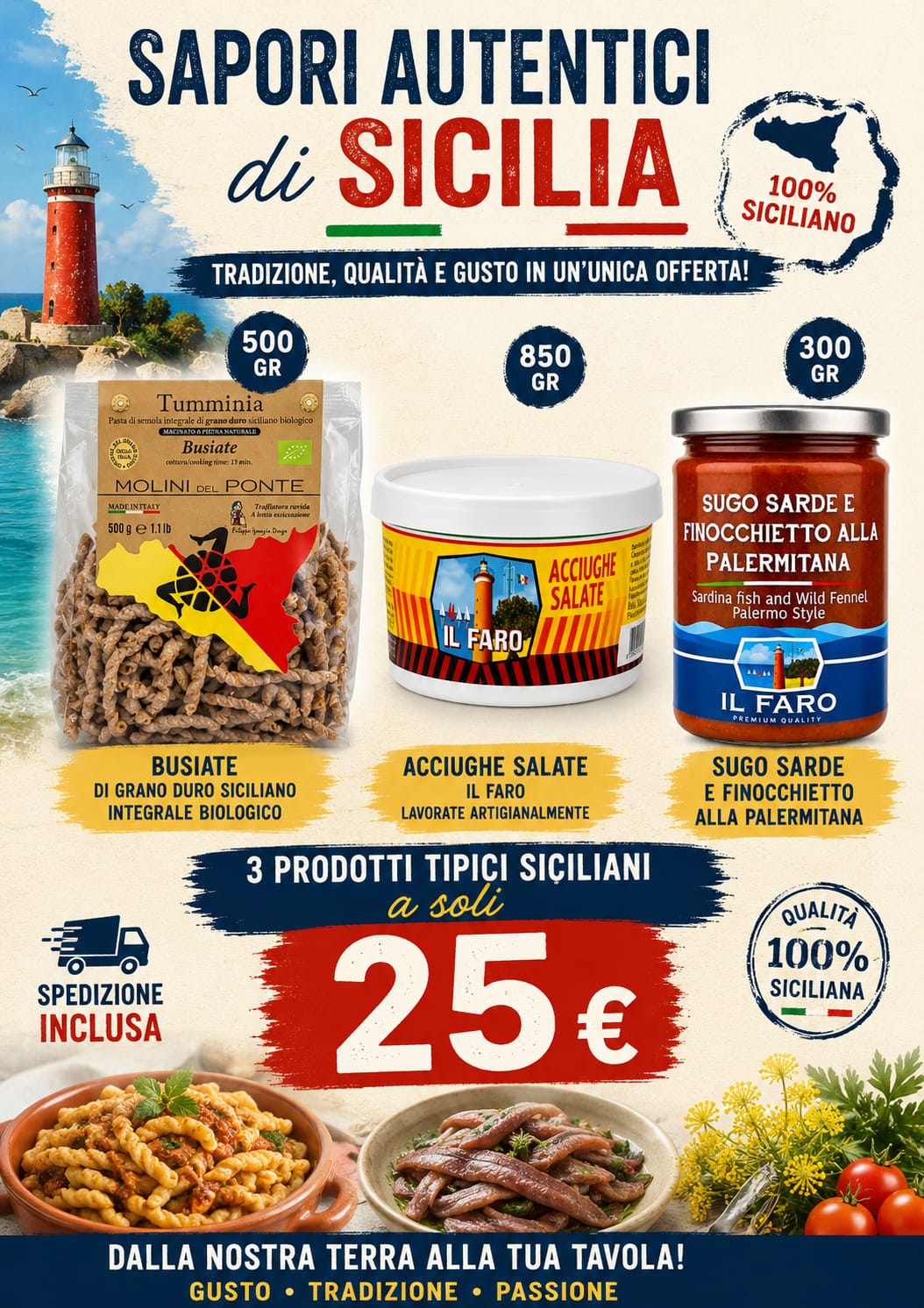 Kit Sapori Autentici di Sicilia - 3 Prodotti Tipici Siciliani con spedizione inclusa