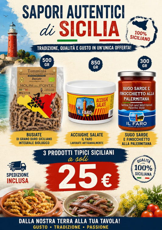 Kit Sapori Autentici di Sicilia - 3 Prodotti Tipici Siciliani con spedizione inclusa
