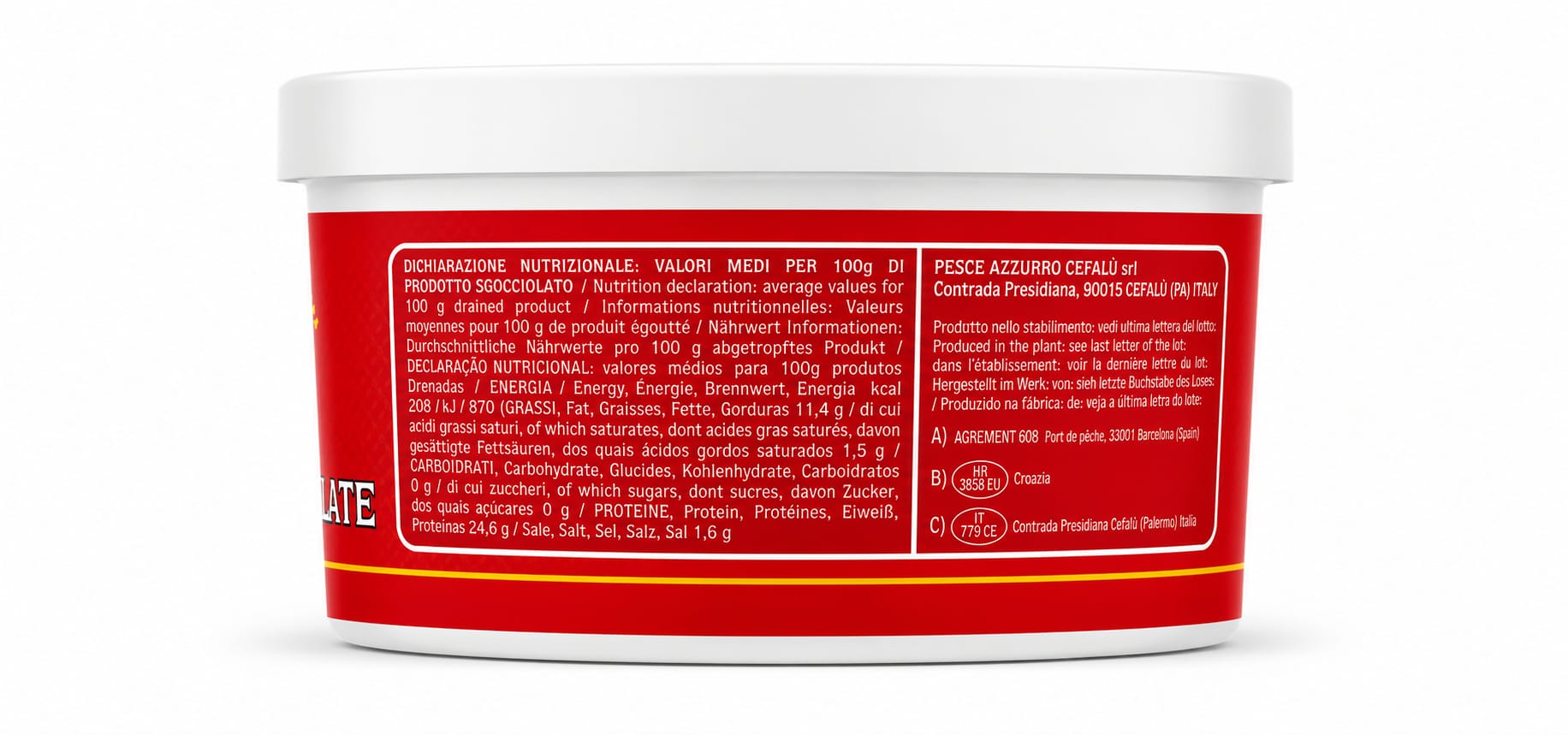 Sardine Salate 1,6kg - Dichiarazione nutrizionale retro