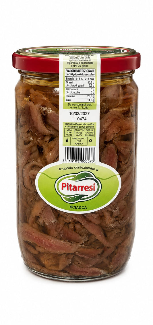 Filetti di Acciughe in Pezzi Pitarresi 720g – fronte etichetta