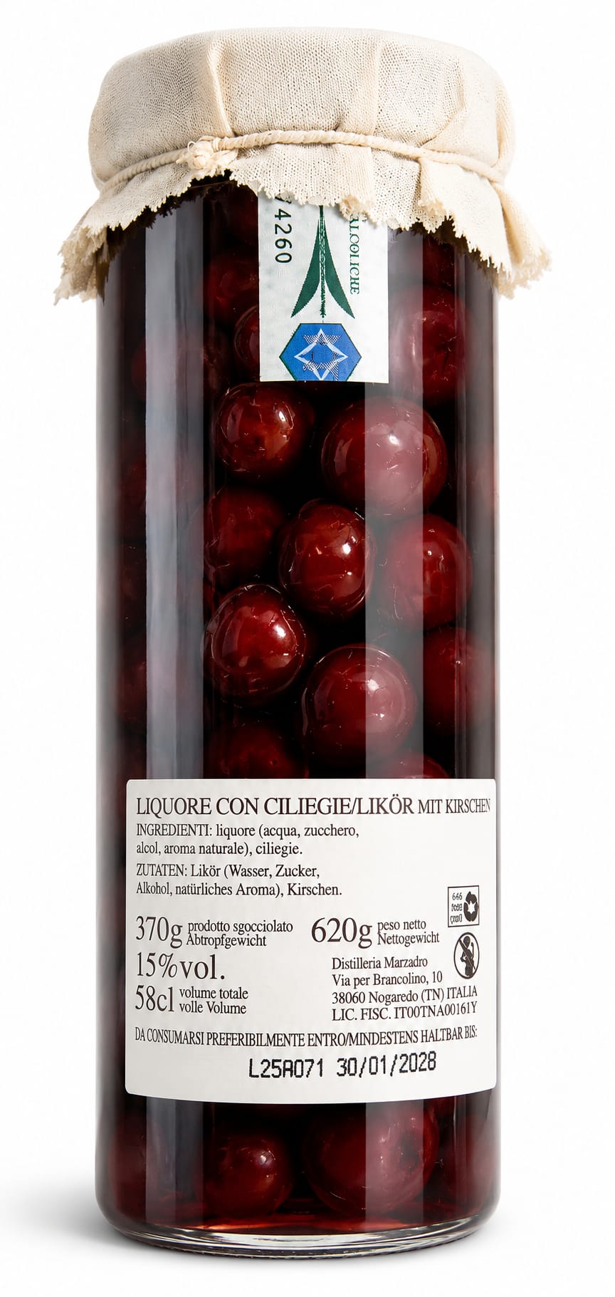 Liquore alle Ciliegie Marzadro – etichetta posteriore