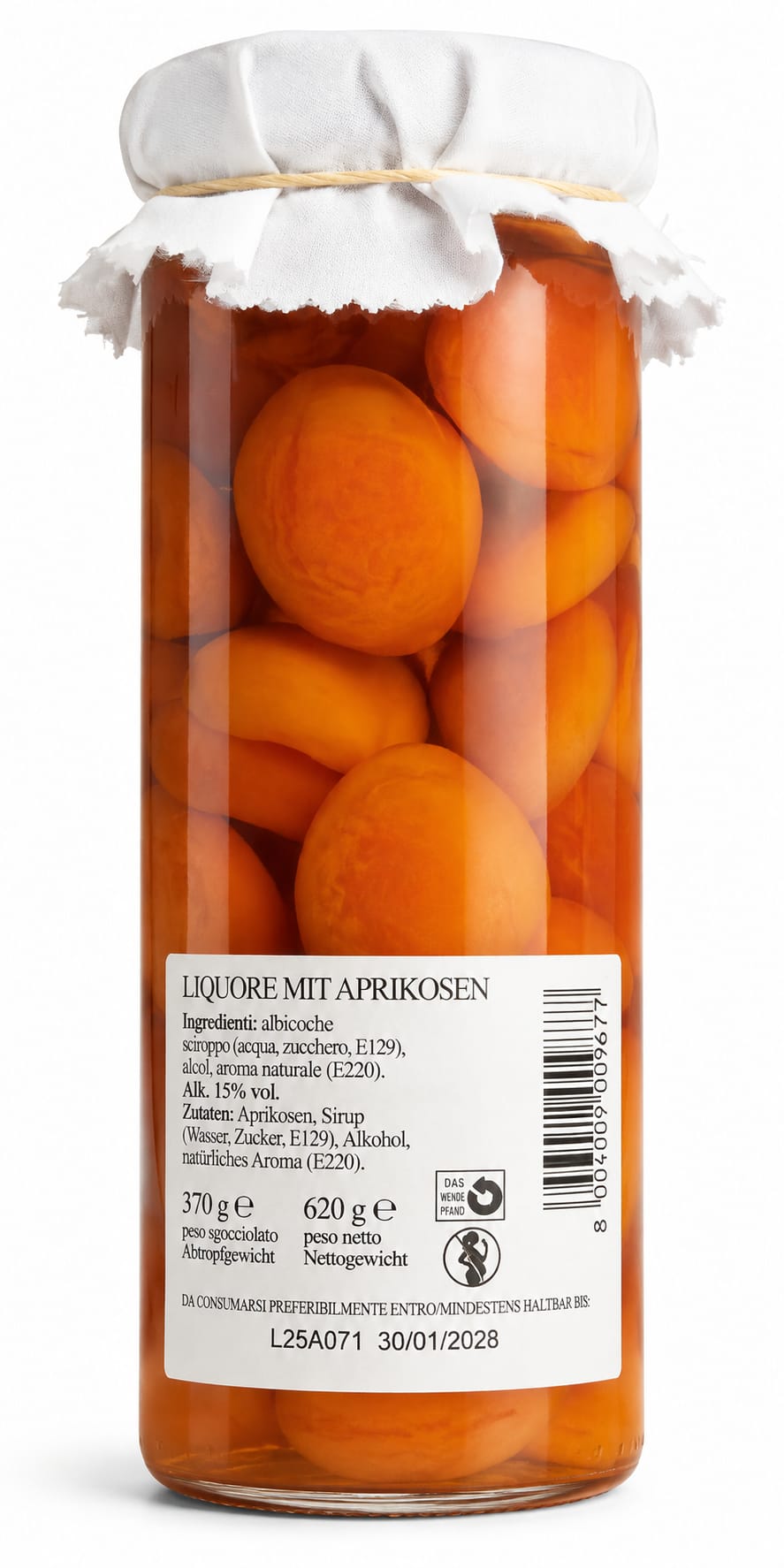 Liquore con Albicocche Marzadro – etichetta posteriore