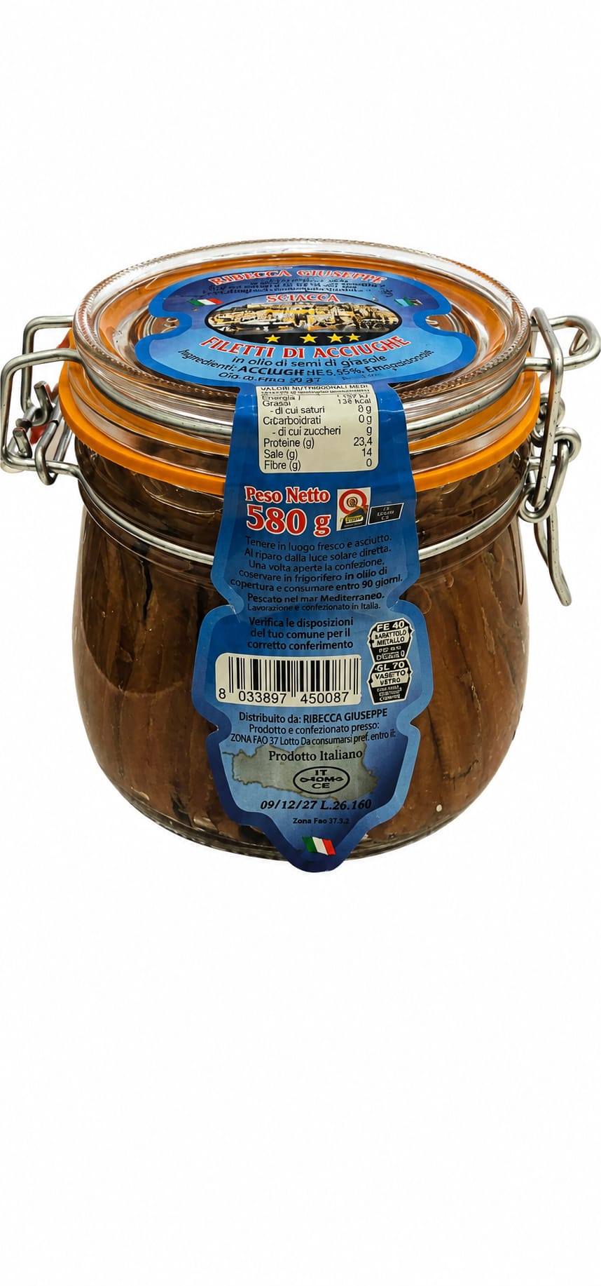 Filetti di Acciughe 580g - etichetta retro