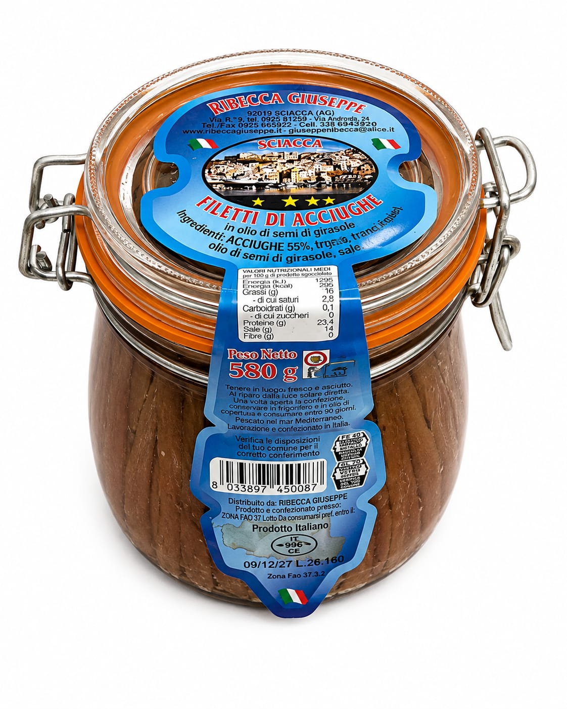 Filetti di Acciughe 580g - vista dall'alto aperto