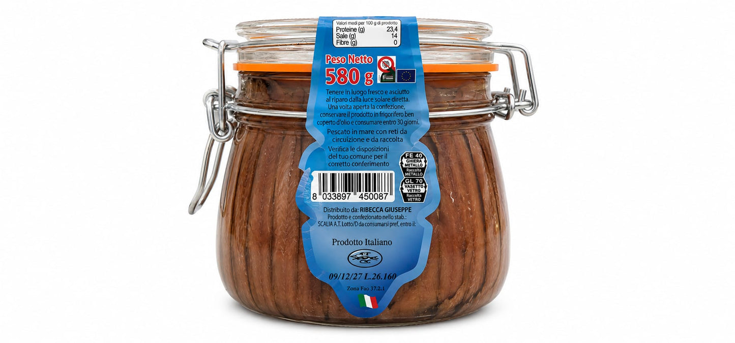 Filetti di Acciughe in Olio di Semi di Girasole – Barattolo 580g