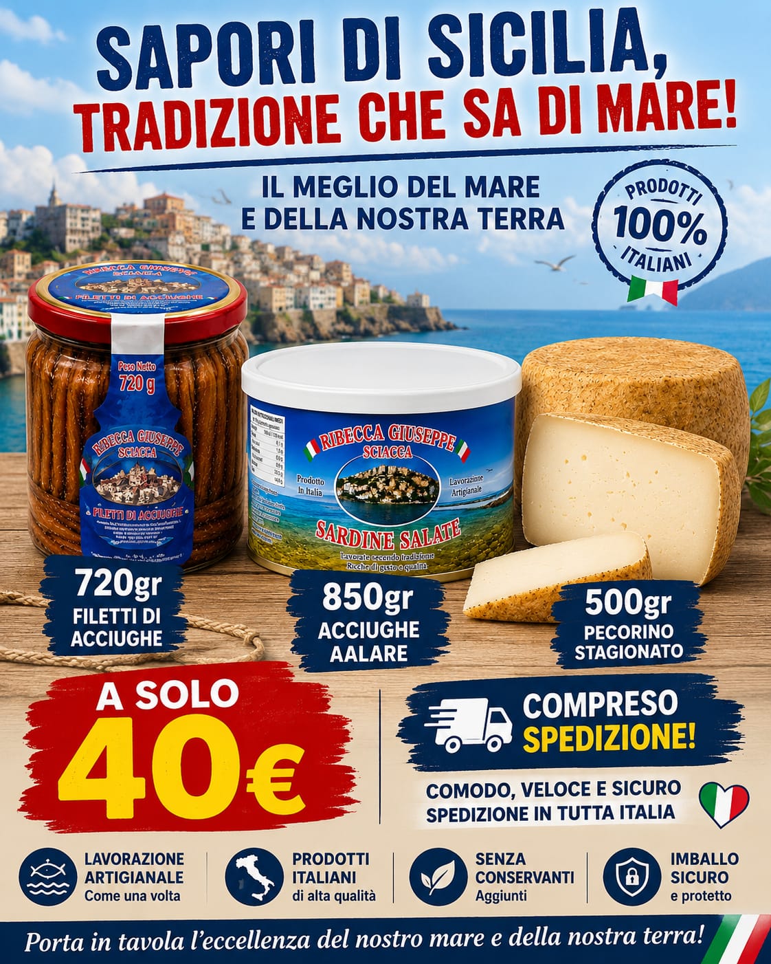 Bundle Sapori di Sicilia – Filetti di Acciughe, Acciughe Salate e Pecorino Stagionato