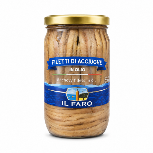 Filetti di Acciughe Sott'olio Il Faro 720 g – Formato Famiglia