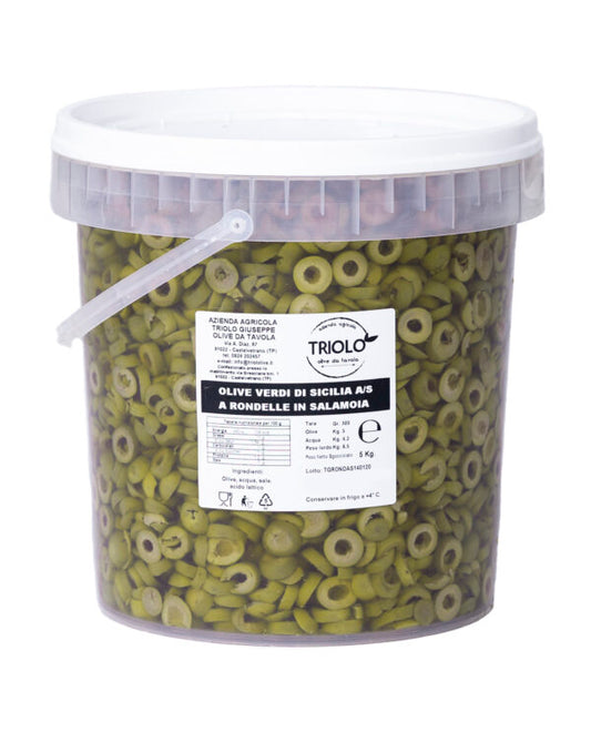 Olive Verdi Nocellara del Belice a Rondelle in Salamoia 5kg - Secchiello