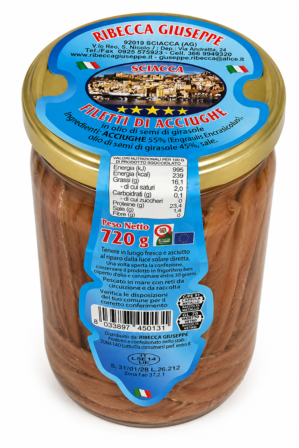 Filetti di Acciughe - Barattolo 720g di sciacca