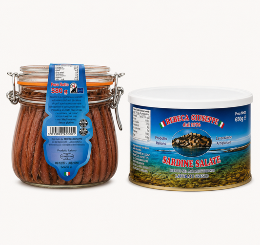 Acciughe Sott’Olio 580 g + Sarde Salate 850g – Confezione da 2 Pezzi