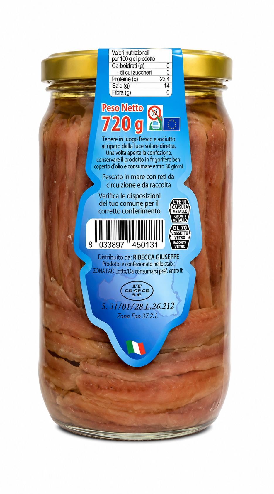 Filetti di Acciughe - Barattolo 720g di sciacca