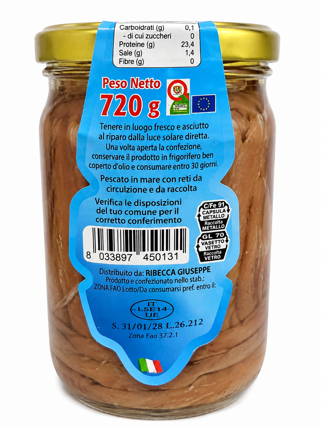 Filetti di Acciughe - Barattolo 720g di sciacca