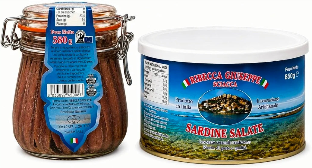 Acciughe Sott’Olio 580 g + Sarde Salate 850g – Confezione da 2 Pezzi