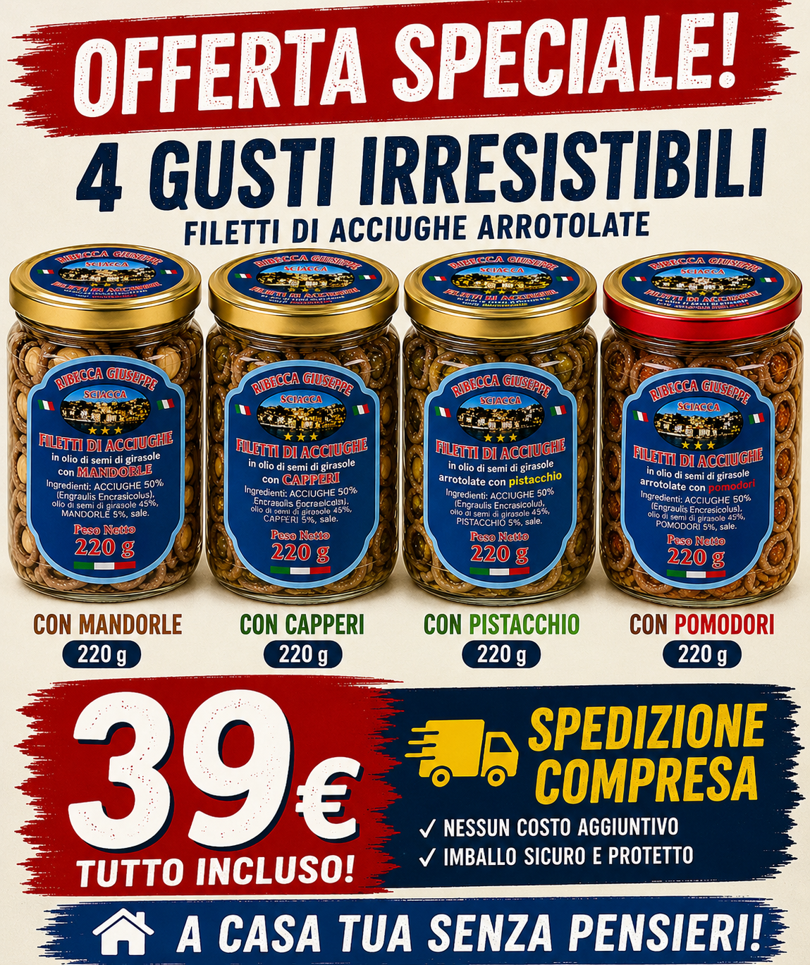 Filetti di Acciughe Arrotolate Ribecca Giuseppe – Sciacca | Box 4 Gusti 220g