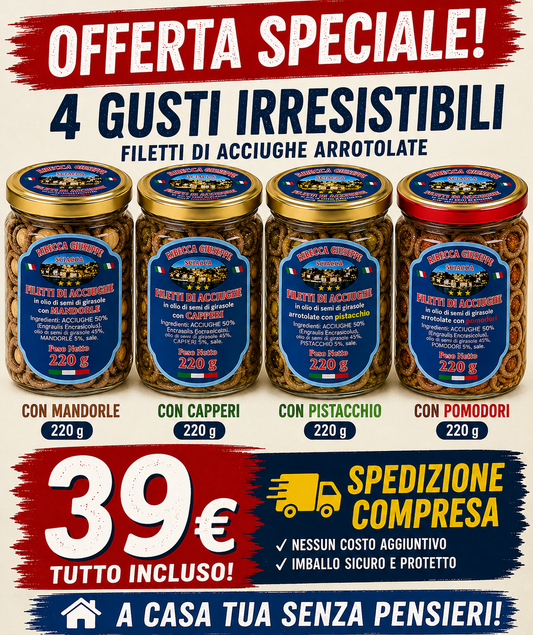 Filetti di Acciughe Arrotolate Ribecca Giuseppe – Sciacca | Box 4 Gusti 220g